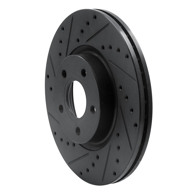 E-Line Drilled & Slotted Black Brake Rotor, 2004-2019 Fits Multiple Makes/Models, Position: Front Left
