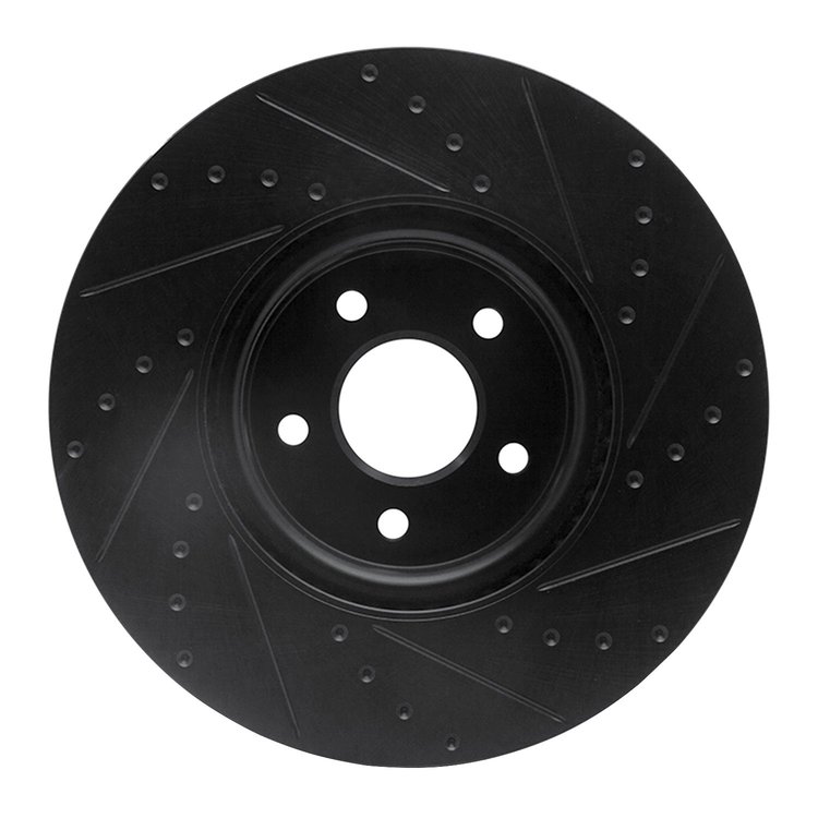 E-Line Drilled & Slotted Black Brake Rotor, 2004-2019 Fits Multiple Makes/Models, Position: Front Left