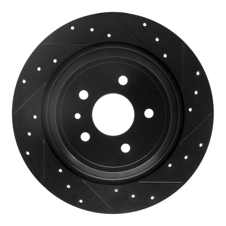 E-Line Drilled & Slotted Black Brake Rotor, 2013-2020 Ford/Lincoln/Mercury/Mazda, Position: Rear Right