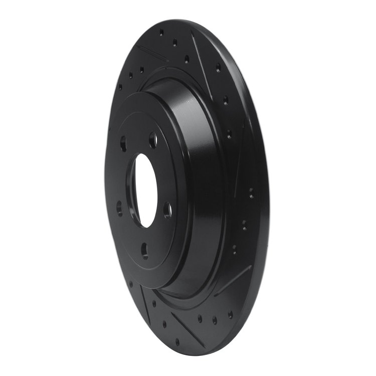 E-Line Drilled & Slotted Black Brake Rotor, Fits Select Ford/Lincoln/Mercury/Mazda, Position: Rear Right