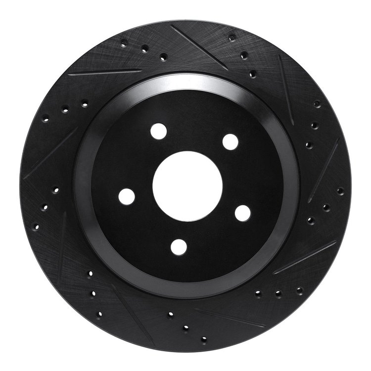 E-Line Drilled & Slotted Black Brake Rotor, 2004-2007 Ford/Lincoln/Mercury/Mazda, Position: Rear Right