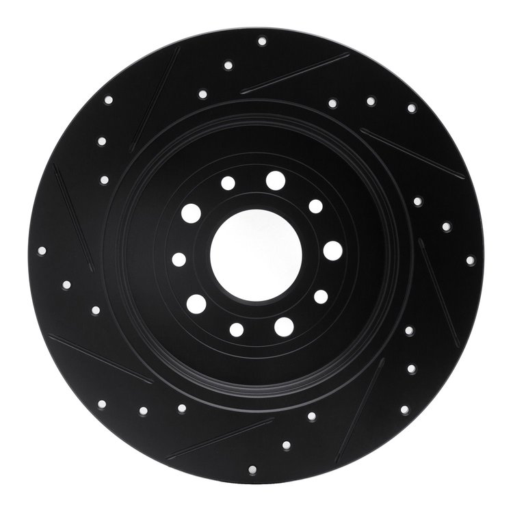 E-Line Drilled & Slotted Black Brake Rotor, 2005-2019 Ford/Lincoln/Mercury/Mazda, Position: Rear Right