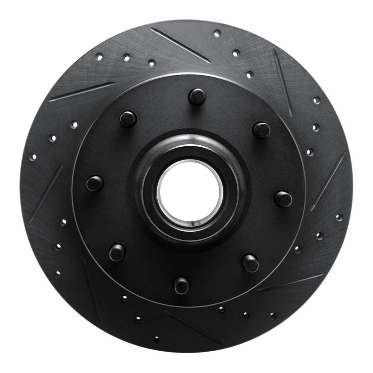 E-Line Drilled & Slotted Black Brake Rotor, 1968-1975 Ford/Lincoln/Mercury/Mazda, Position: Front Right