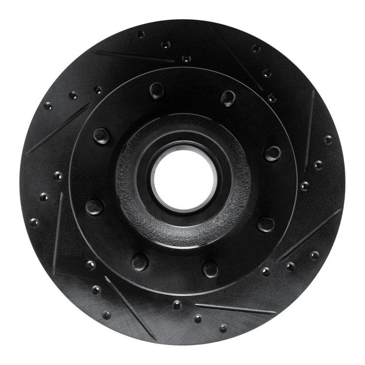 E-Line Drilled & Slotted Black Brake Rotor, 1980-1985 Ford/Lincoln/Mercury/Mazda, Position: Front Right