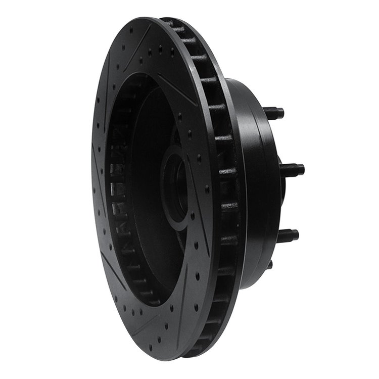 E-Line Drilled & Slotted Black Brake Rotor, 1980-1985 Ford/Lincoln/Mercury/Mazda, Position: Front Right