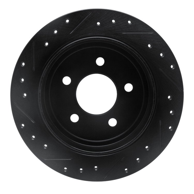 E-Line Drilled & Slotted Black Brake Rotor, 1995-2002 Ford/Lincoln/Mercury/Mazda, Position: Rear Right