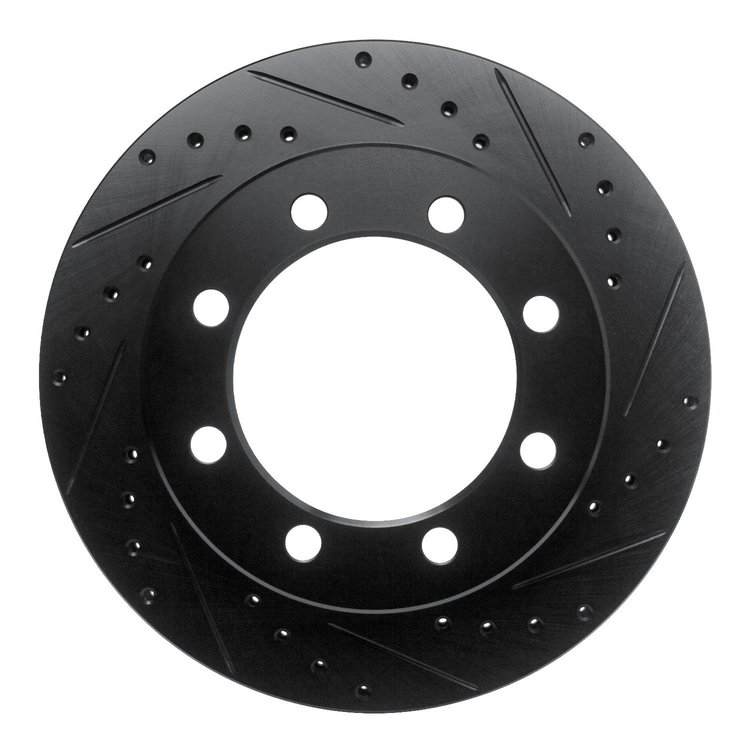 E-Line Drilled & Slotted Black Brake Rotor, 1995-1999 Ford/Lincoln/Mercury/Mazda, Position: Front Right