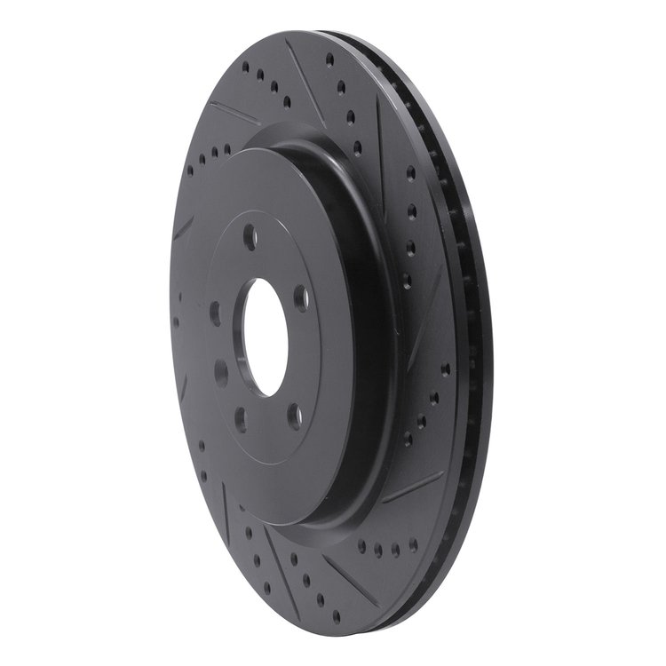E-Line Drilled & Slotted Black Brake Rotor, 2013-2019 Ford/Lincoln/Mercury/Mazda, Position: Rear Right