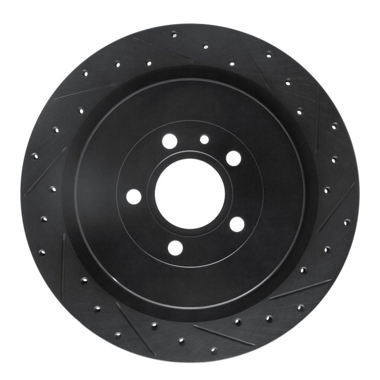 E-Line Drilled & Slotted Black Brake Rotor, 2013-2014 Ford/Lincoln/Mercury/Mazda, Position: Rear Right