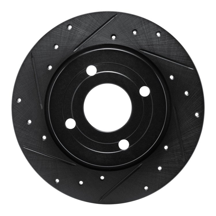 E-Line Drilled & Slotted Black Brake Rotor, Fits Select Ford/Lincoln/Mercury/Mazda, Position: Rear Left