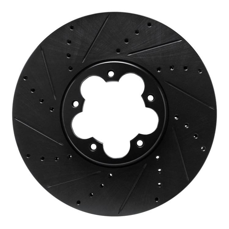 E-Line Drilled & Slotted Black Brake Rotor, Fits Select Ford/Lincoln/Mercury/Mazda, Position: Front Left