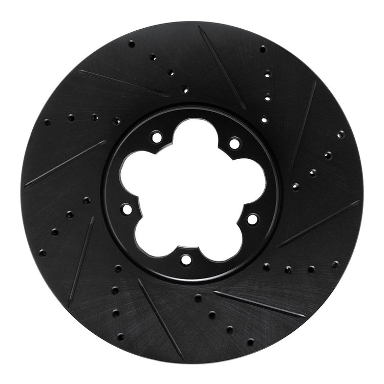 E-Line Drilled & Slotted Black Brake Rotor, Fits Select Ford/Lincoln/Mercury/Mazda, Position: Front Right