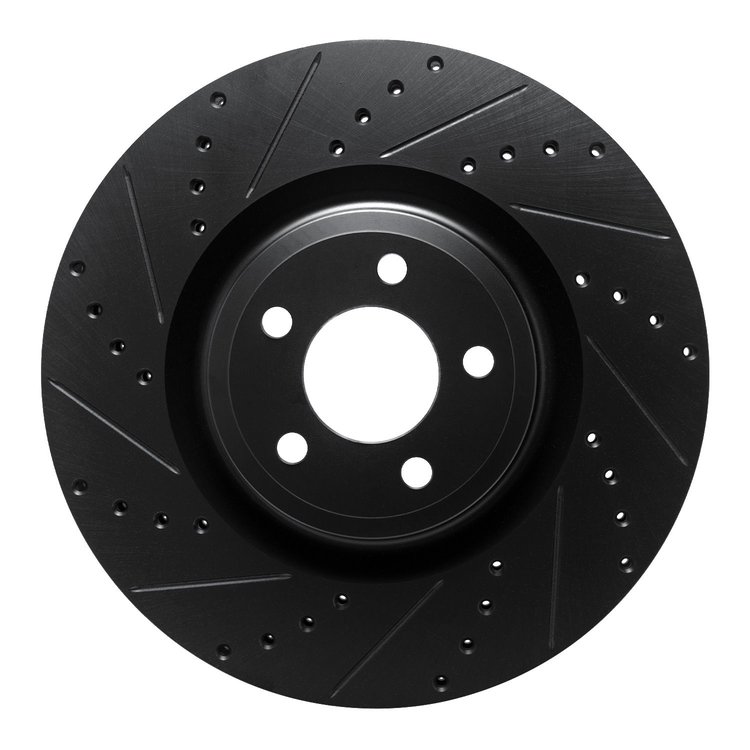 E-Line Drilled & Slotted Black Brake Rotor, Fits Select Ford/Lincoln/Mercury/Mazda, Position: Front Left