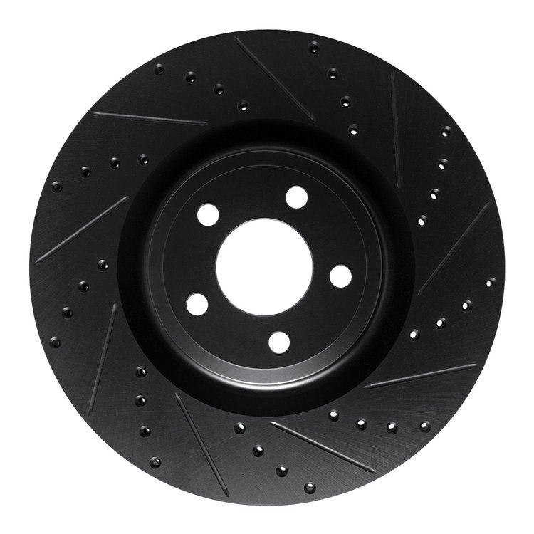 E-Line Drilled & Slotted Black Brake Rotor, Fits Select Ford/Lincoln/Mercury/Mazda, Position: Front Right