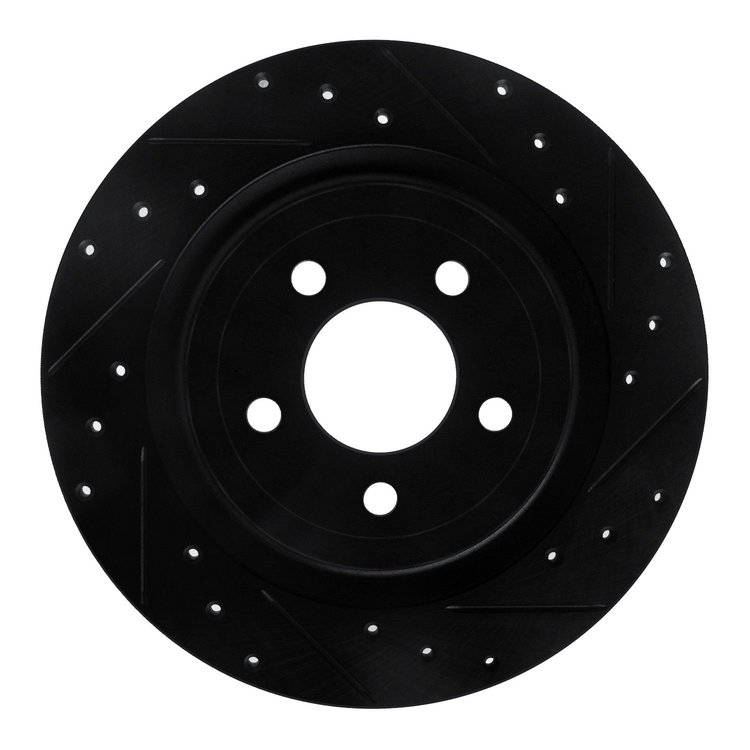 E-Line Drilled & Slotted Black Brake Rotor, Fits Select Ford/Lincoln/Mercury/Mazda, Position: Rear Right
