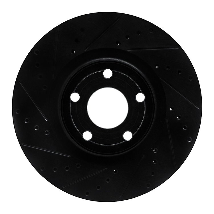 E-Line Drilled & Slotted Black Brake Rotor, Fits Select Ford/Lincoln/Mercury/Mazda, Position: Front Left