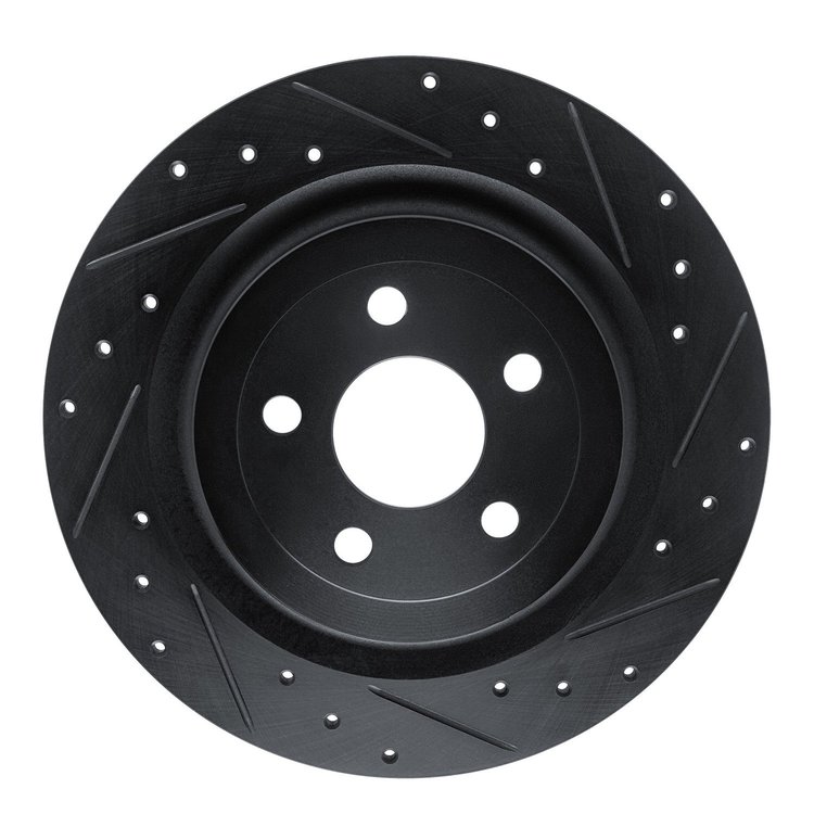 E-Line Drilled & Slotted Black Brake Rotor, Fits Select Ford/Lincoln/Mercury/Mazda, Position: Rear Right