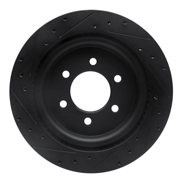E-Line Drilled & Slotted Black Brake Rotor, Fits Select Ford/Lincoln/Mercury/Mazda, Position: Rear Right