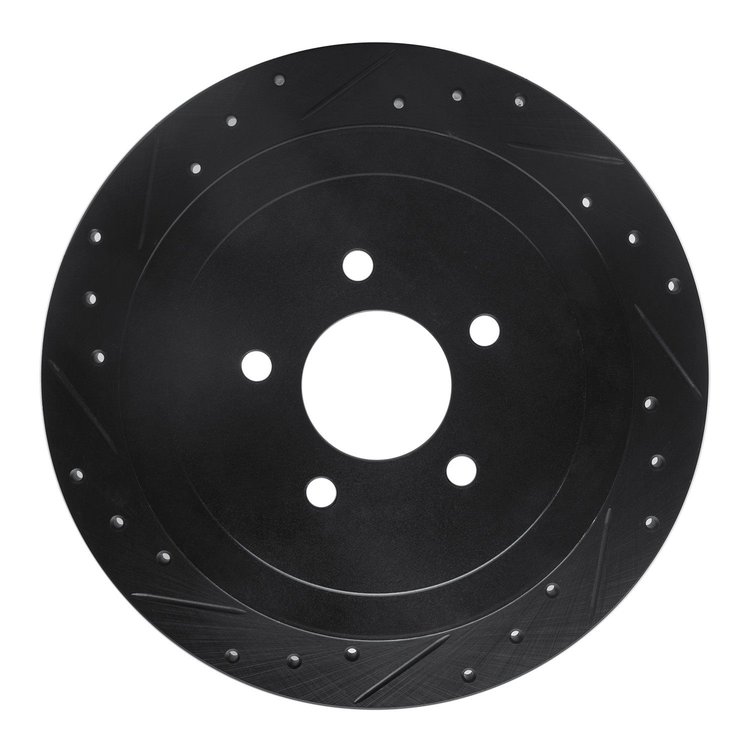 E-Line Drilled & Slotted Black Brake Rotor, 2003-2011 Ford/Lincoln/Mercury/Mazda, Position: Rear Left