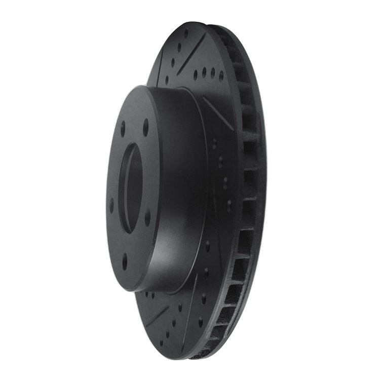 E-Line Drilled & Slotted Black Brake Rotor, 1975-1979 Ford/Lincoln/Mercury/Mazda, Position: Rear Right