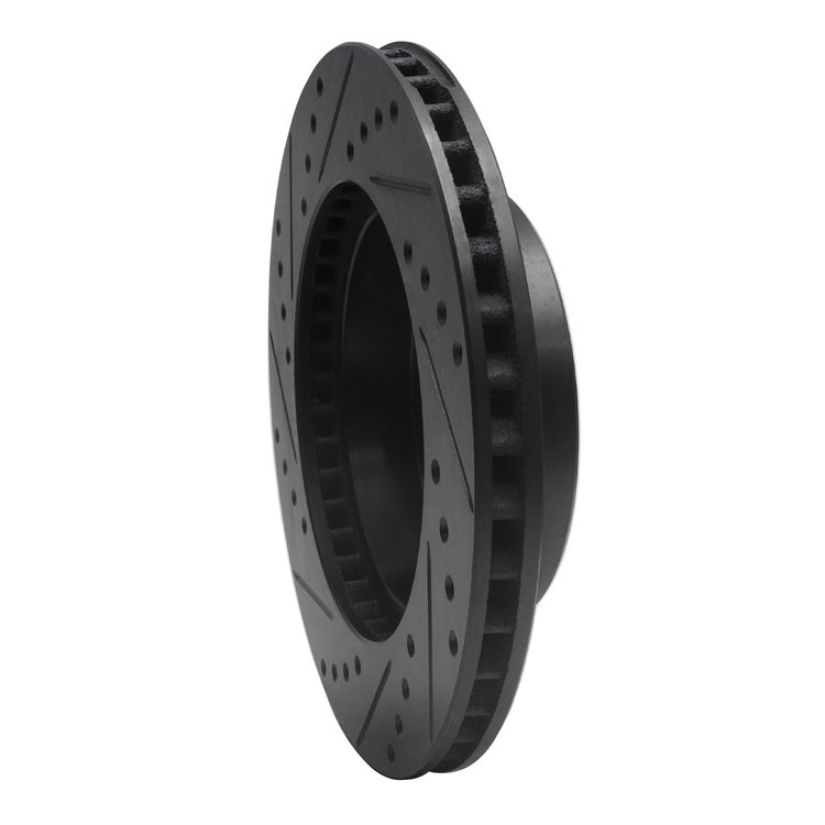 E-Line Drilled & Slotted Black Brake Rotor, 1975-1979 Ford/Lincoln/Mercury/Mazda, Position: Rear Left