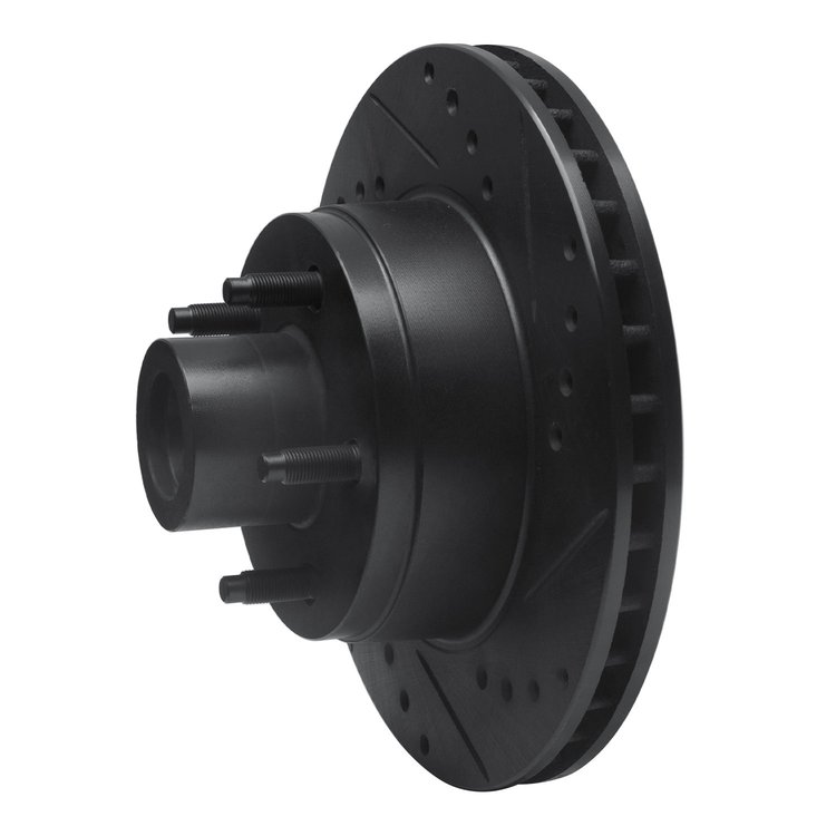 E-Line Drilled & Slotted Black Brake Rotor, 1979-1991 Ford/Lincoln/Mercury/Mazda, Position: Front Right