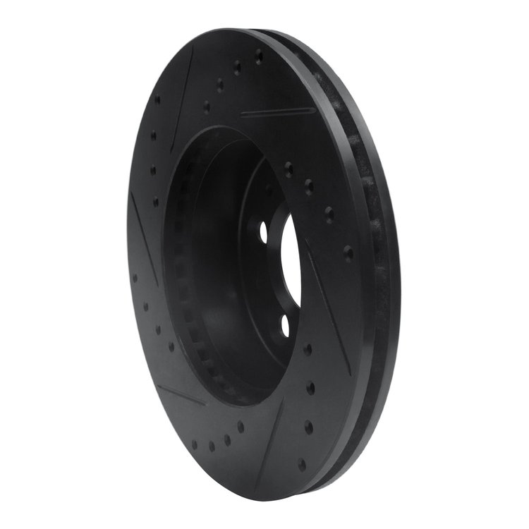 E-Line Drilled & Slotted Black Brake Rotor, 1995-1997 Ford/Lincoln/Mercury/Mazda, Position: Front Right