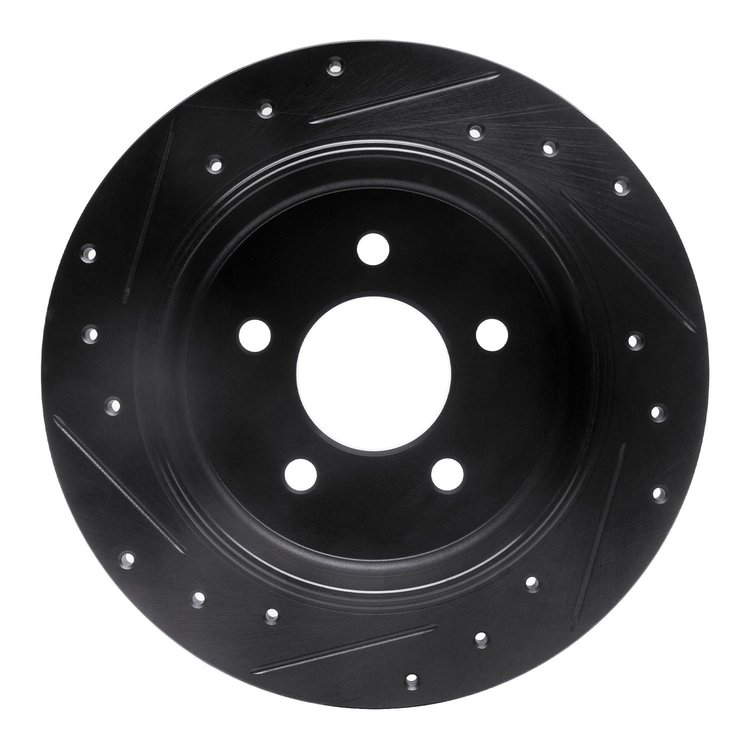 E-Line Drilled & Slotted Black Brake Rotor, 1996-2002 Ford/Lincoln/Mercury/Mazda, Position: Rear Right