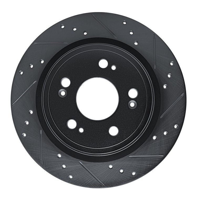 E-Line Drilled & Slotted Black Brake Rotor, 2014-2020 Acura/Honda, Position: Rear Right