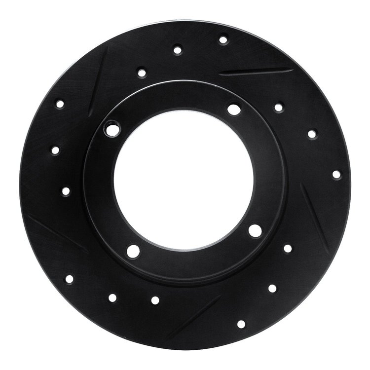 E-Line Drilled & Slotted Black Brake Rotor, 1973-1979 Acura/Honda, Position: Front Left