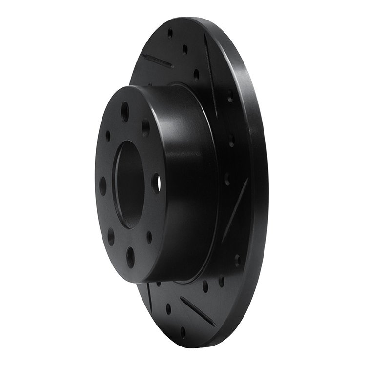 E-Line Drilled & Slotted Black Brake Rotor, 1979-1983 Acura/Honda, Position: Front Right