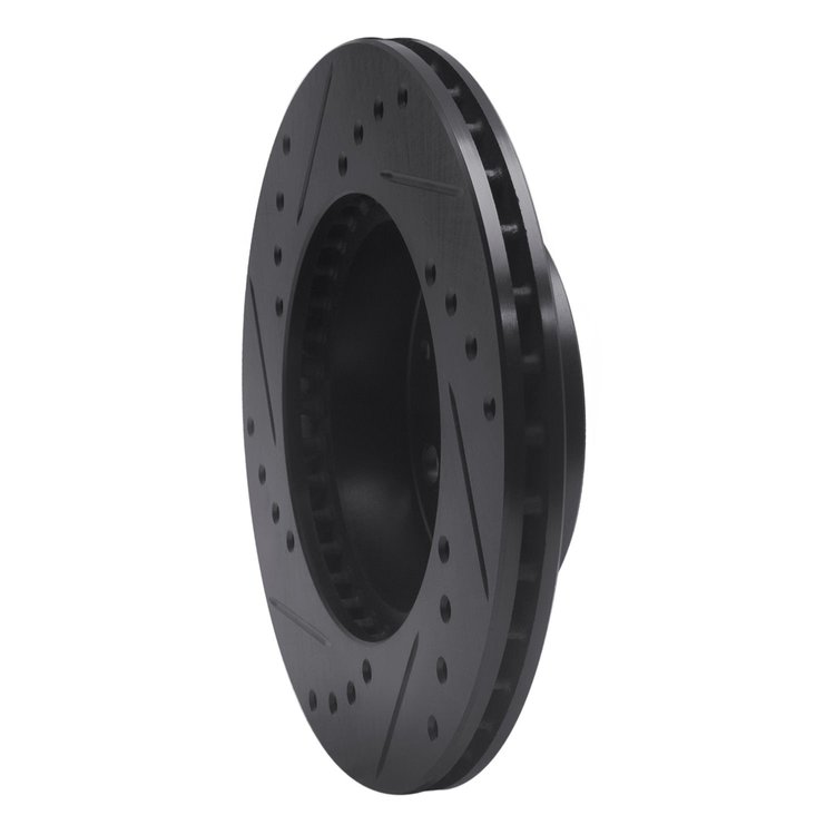 E-Line Drilled & Slotted Black Brake Rotor, 1984-1990 Acura/Honda, Position: Front Right
