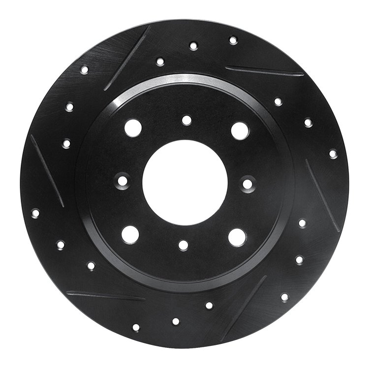 E-Line Drilled & Slotted Black Brake Rotor, 1986-1996 Acura/Honda, Position: Rear Left