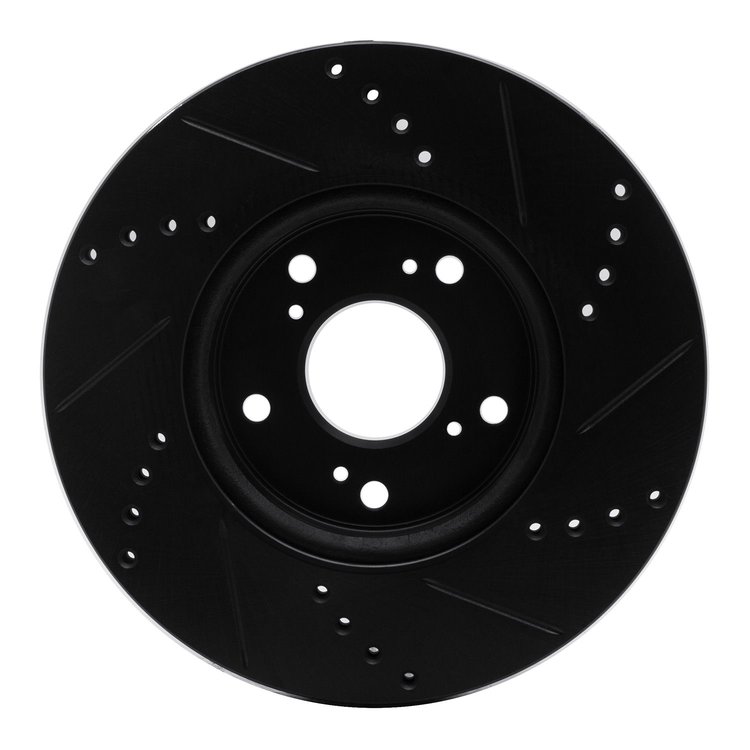 E-Line Drilled & Slotted Black Brake Rotor, Fits Select Acura/Honda, Position: Front Left