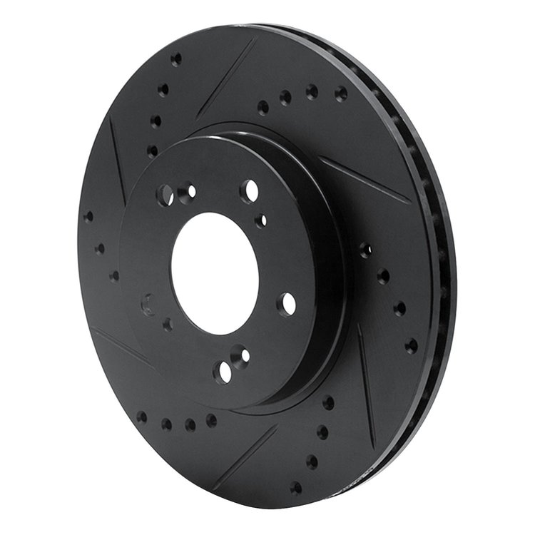 E-Line Drilled & Slotted Black Brake Rotor, 1991-2001 Fits Multiple Makes/Models, Position: Front Left