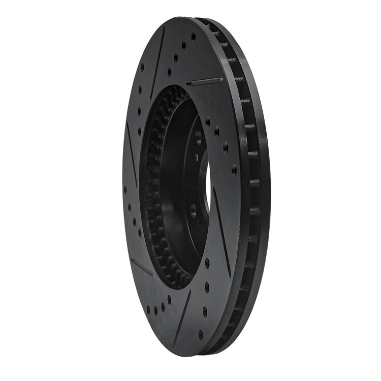 E-Line Drilled & Slotted Black Brake Rotor, 1991-2001 Fits Multiple Makes/Models, Position: Front Right