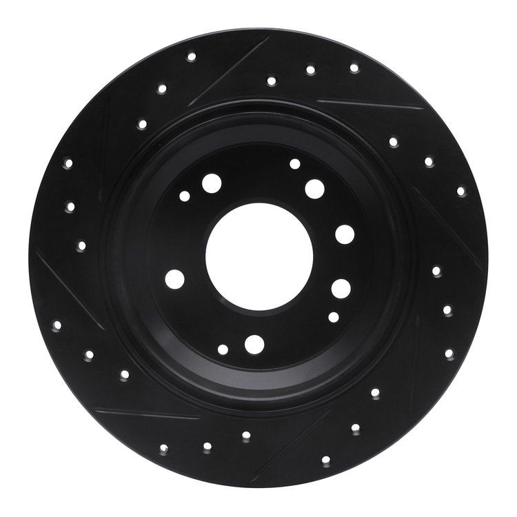 E-Line Drilled & Slotted Black Brake Rotor, 1991-1999 Fits Multiple Makes/Models, Position: Rear Right