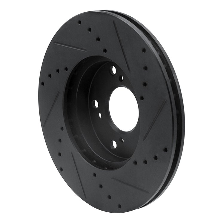 E-Line Drilled & Slotted Black Brake Rotor, 1998-2021 Acura/Honda, Position: Front Left