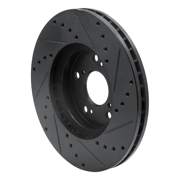 E-Line Drilled & Slotted Black Brake Rotor, 1999-2014 Acura/Honda, Position: Front Left