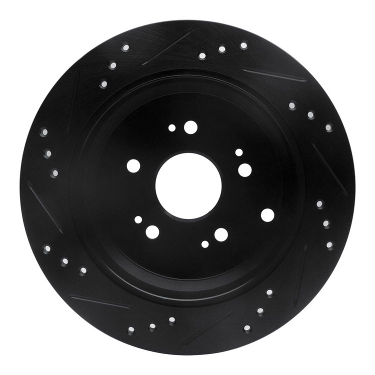 E-Line Drilled & Slotted Black Brake Rotor, 2005-2018 Acura/Honda, Position: Rear Right