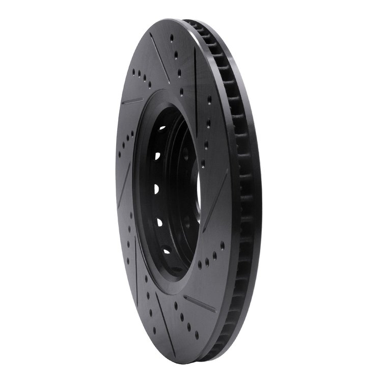 E-Line Drilled & Slotted Black Brake Rotor, Fits Select Acura/Honda, Position: Front Left