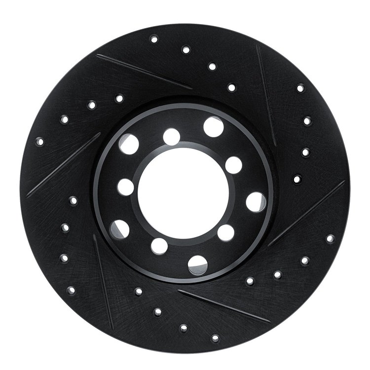 E-Line Drilled & Slotted Black Brake Rotor, 1965-1973 Mercedes-Benz, Position: Front Right