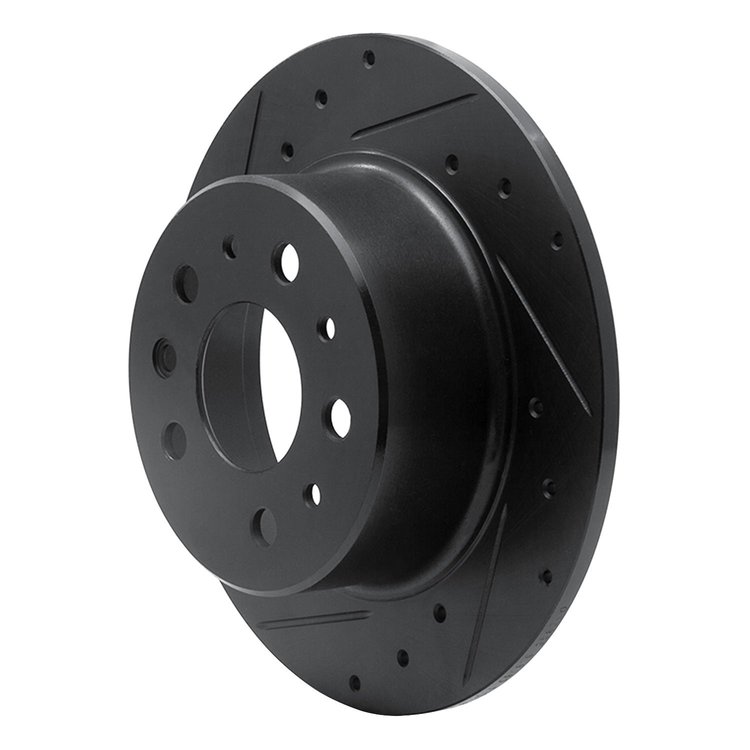 E-Line Drilled & Slotted Black Brake Rotor, 1961-1991 Mercedes-Benz, Position: Rear Left