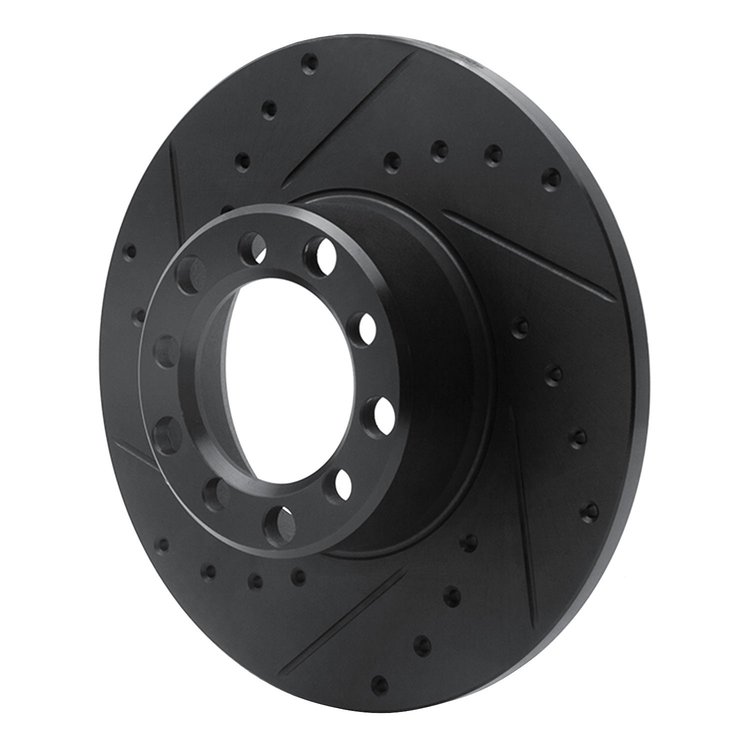 E-Line Drilled & Slotted Black Brake Rotor, 1968-1976 Mercedes-Benz, Position: Front Left