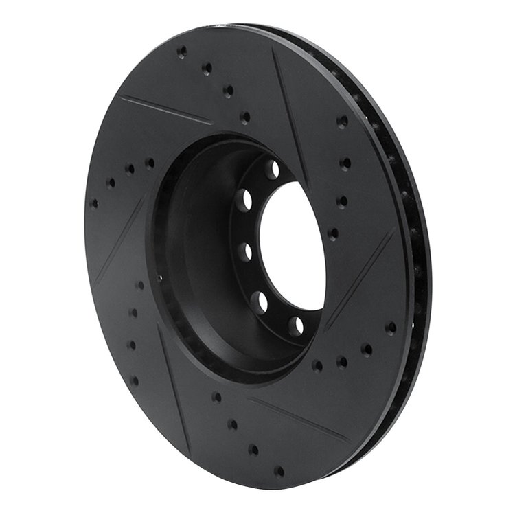 E-Line Drilled & Slotted Black Brake Rotor, 1979-1985 Mercedes-Benz, Position: Front Left