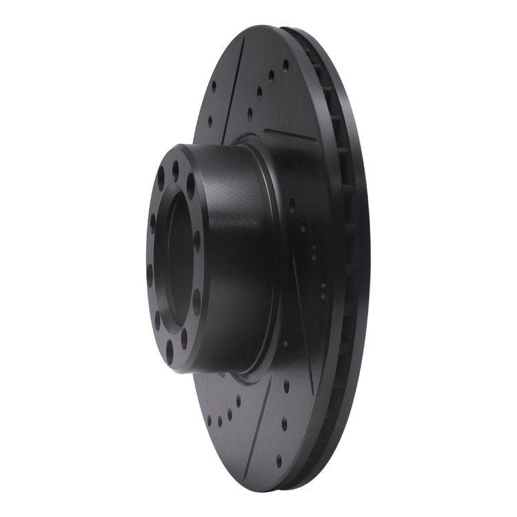 E-Line Drilled & Slotted Black Brake Rotor, 1972-1980 Mercedes-Benz, Position: Front Left