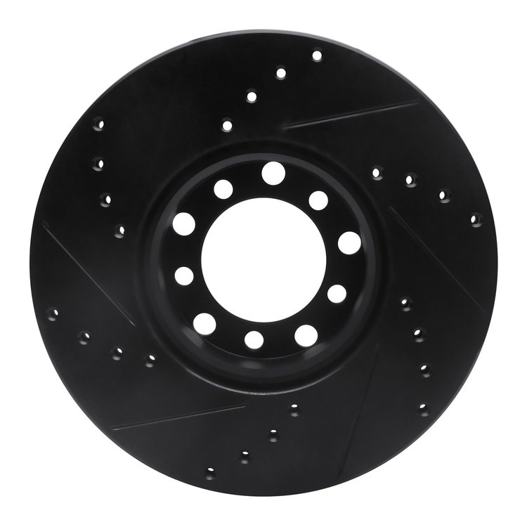 E-Line Drilled & Slotted Black Brake Rotor, 1972-1980 Mercedes-Benz, Position: Front Right