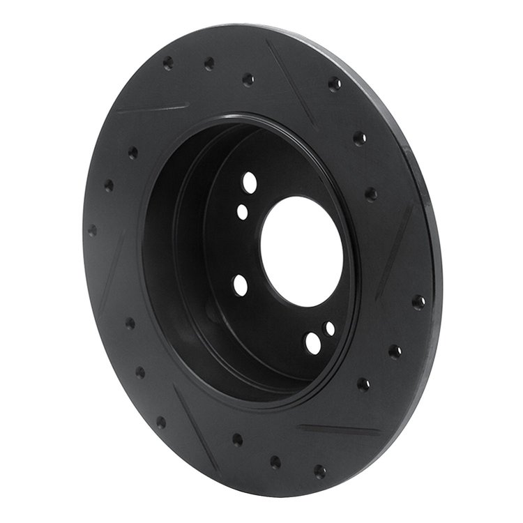 E-Line Drilled & Slotted Black Brake Rotor, 1987-2015 Fits Multiple Makes/Models, Position: Rear Left