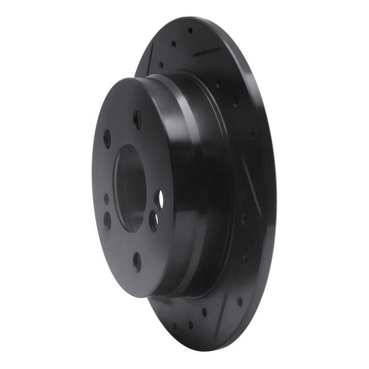 E-Line Drilled & Slotted Black Brake Rotor, 1983-1995 Mercedes-Benz, Position: Rear Left