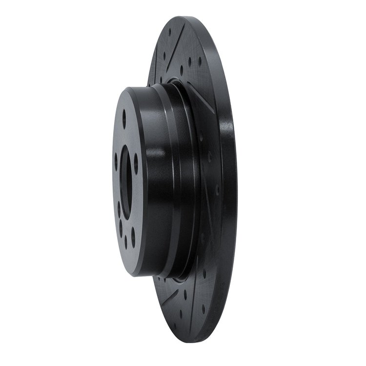 E-Line Drilled & Slotted Black Brake Rotor, 1991-1999 Mercedes-Benz, Position: Rear Left